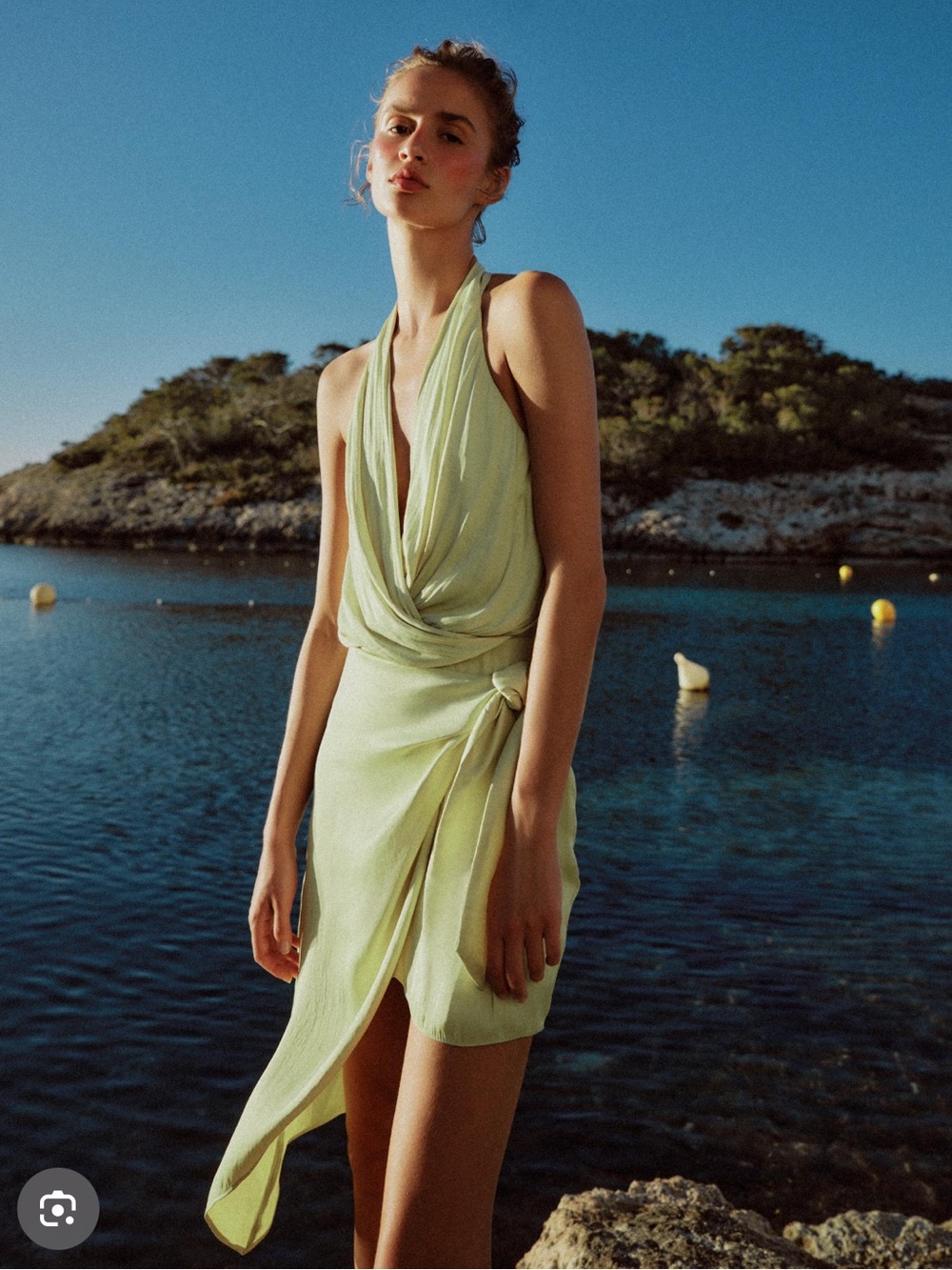 ZARA Pale Green Asymmetrical Halter Wrap Dress
